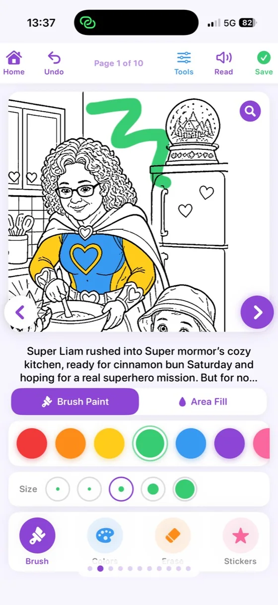 Companion app coloring page with brush controls