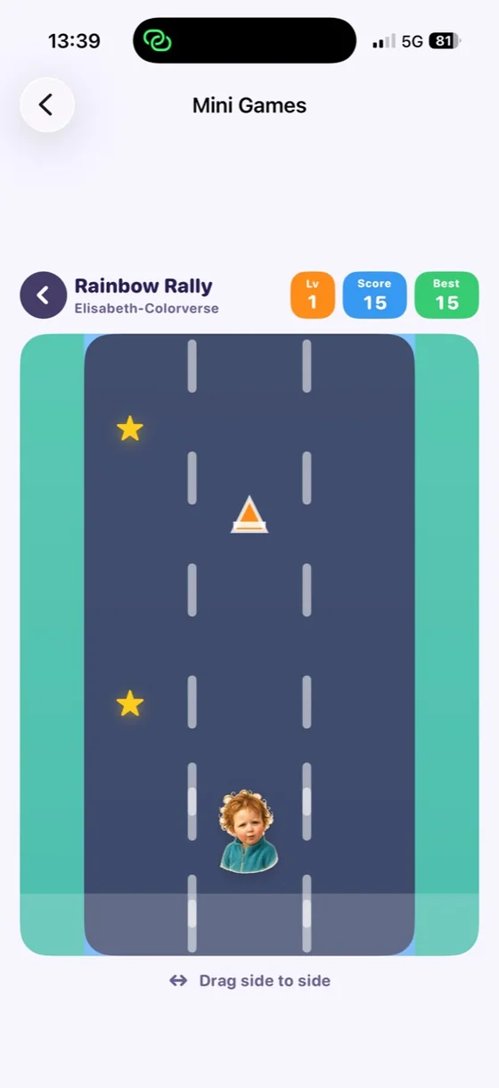 Mini Games screen in the companion app
