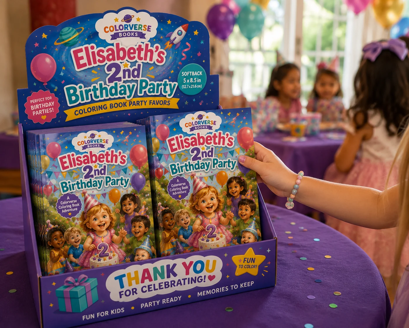 A bundle of personalized Colorverse party favor books