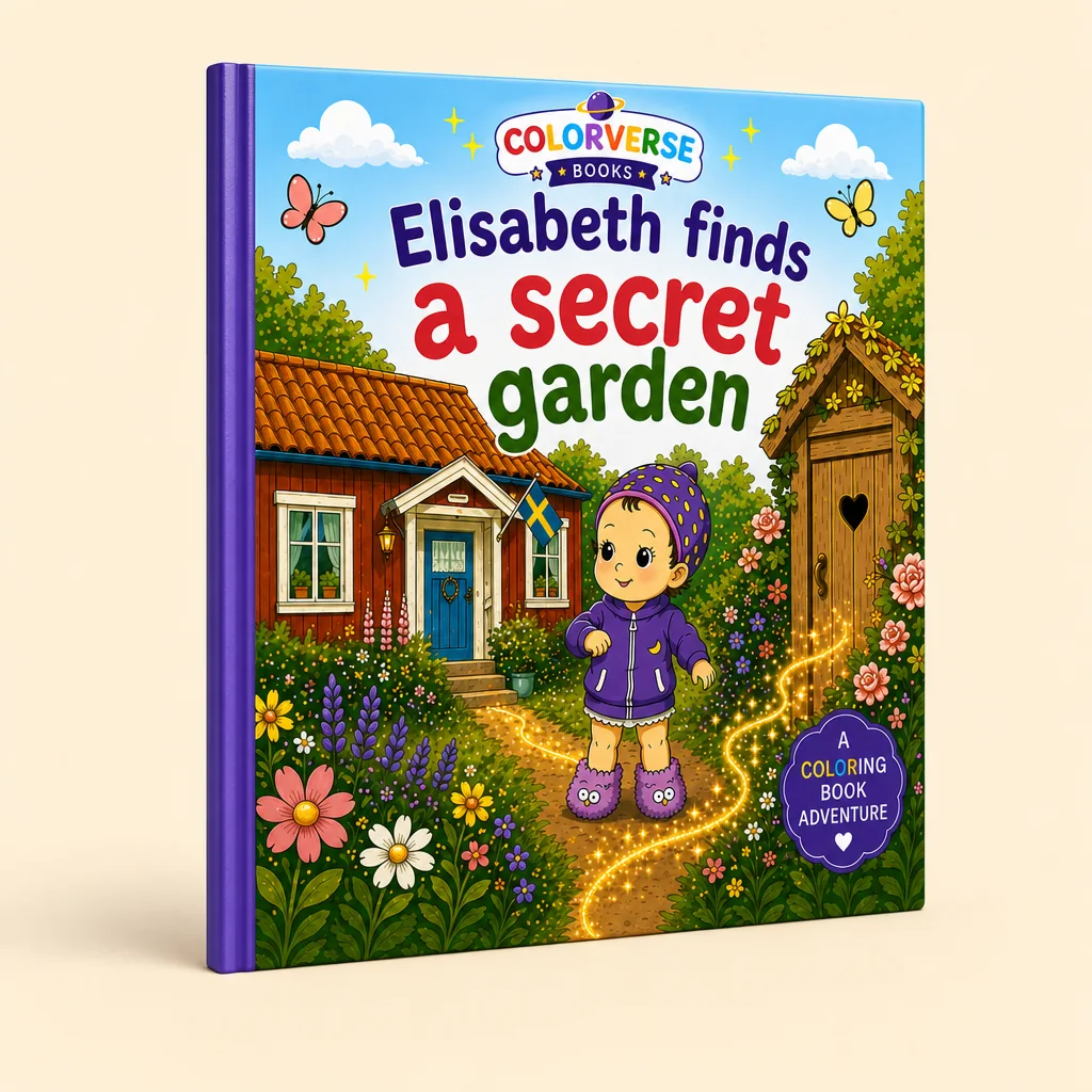 A printed Colorverse hardcover book with its personalized cover, logo, and Coloring Book Adventure badge