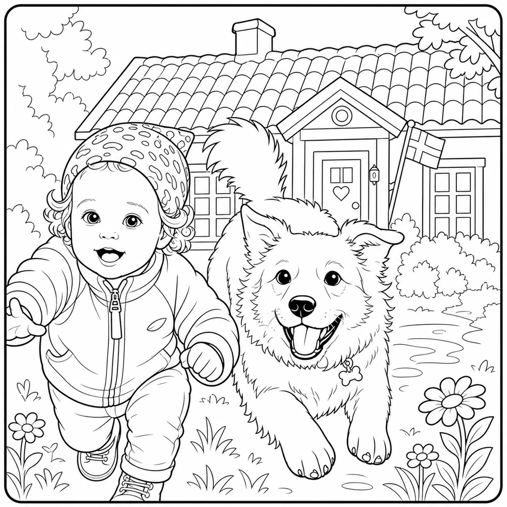 Summer-house adventure coloring page example with simple, child-friendly outlines